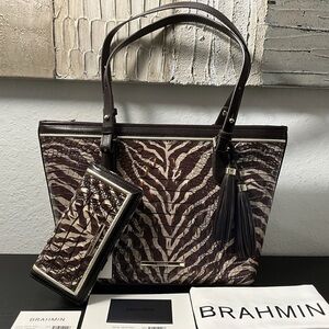 Brahmin Medium Asher & Ady Set COFFEE BENGAL Tiger Pattern NWT